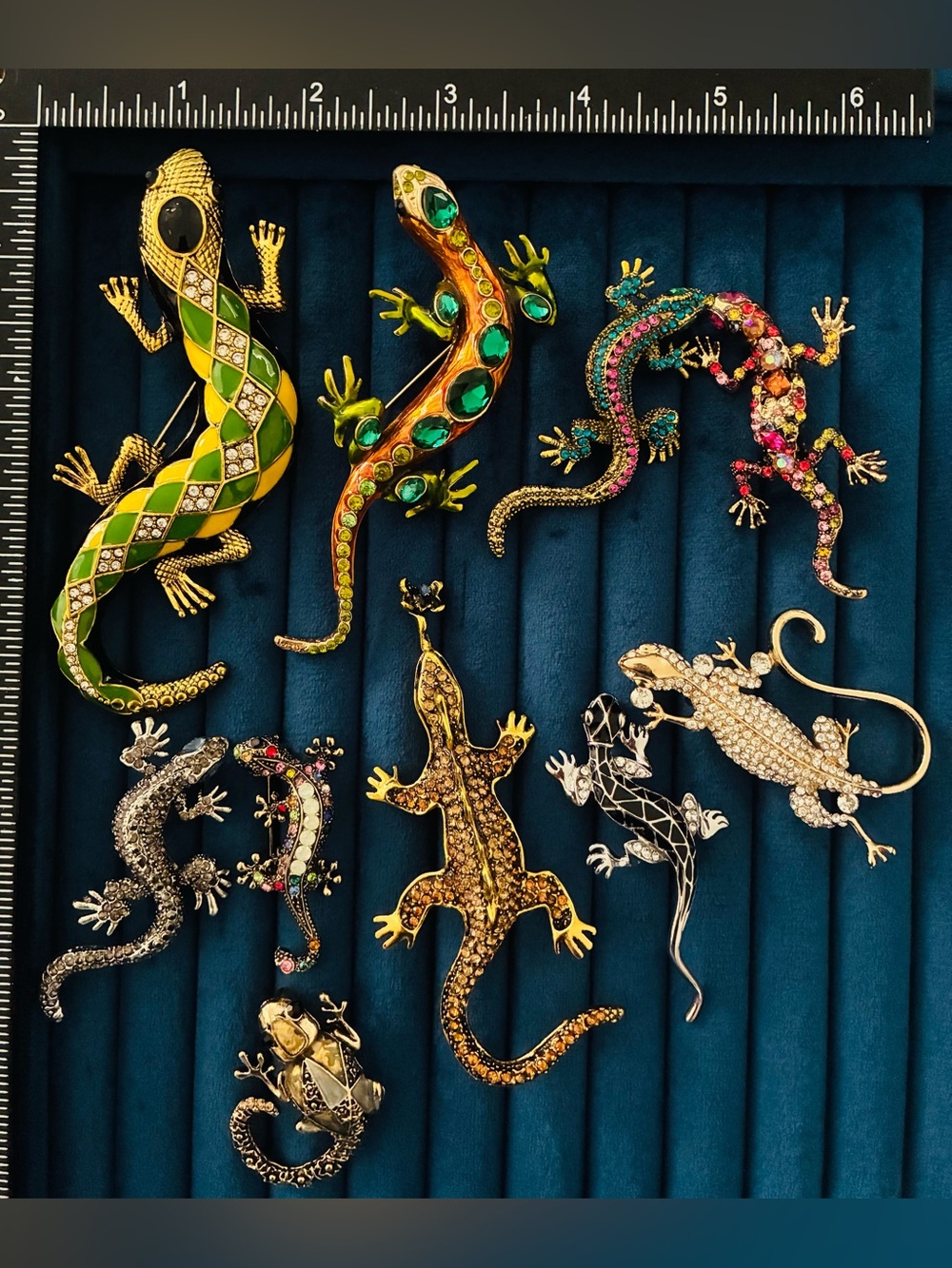 Lot 10 Rhinestone Enamel Lizard Gecko Brooch Pins Mixed Color Crystal Animal Jew